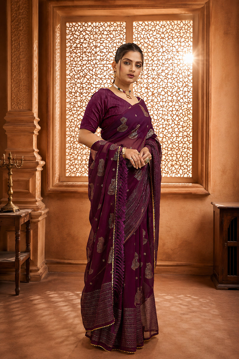 Purple Foil Printed Georgette Saree