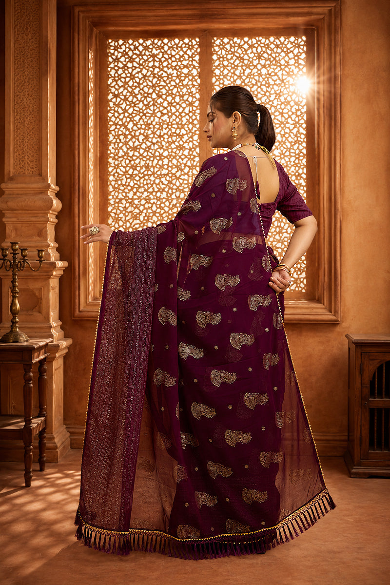 Purple Foil Printed Georgette Saree