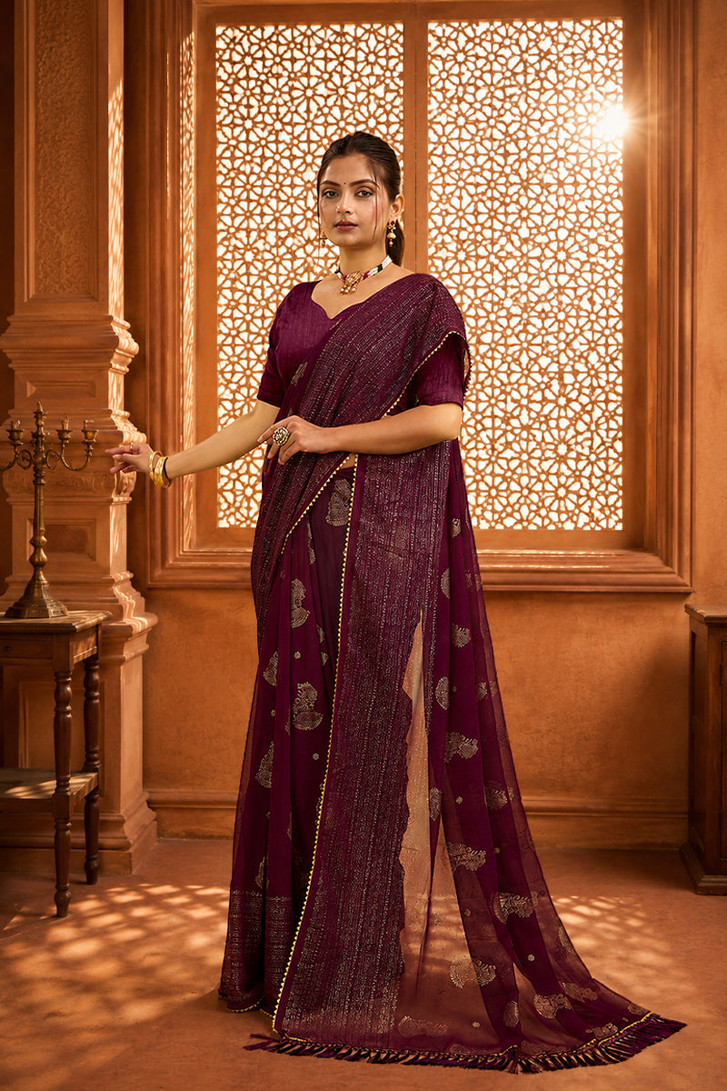 Purple Foil Printed Georgette Saree