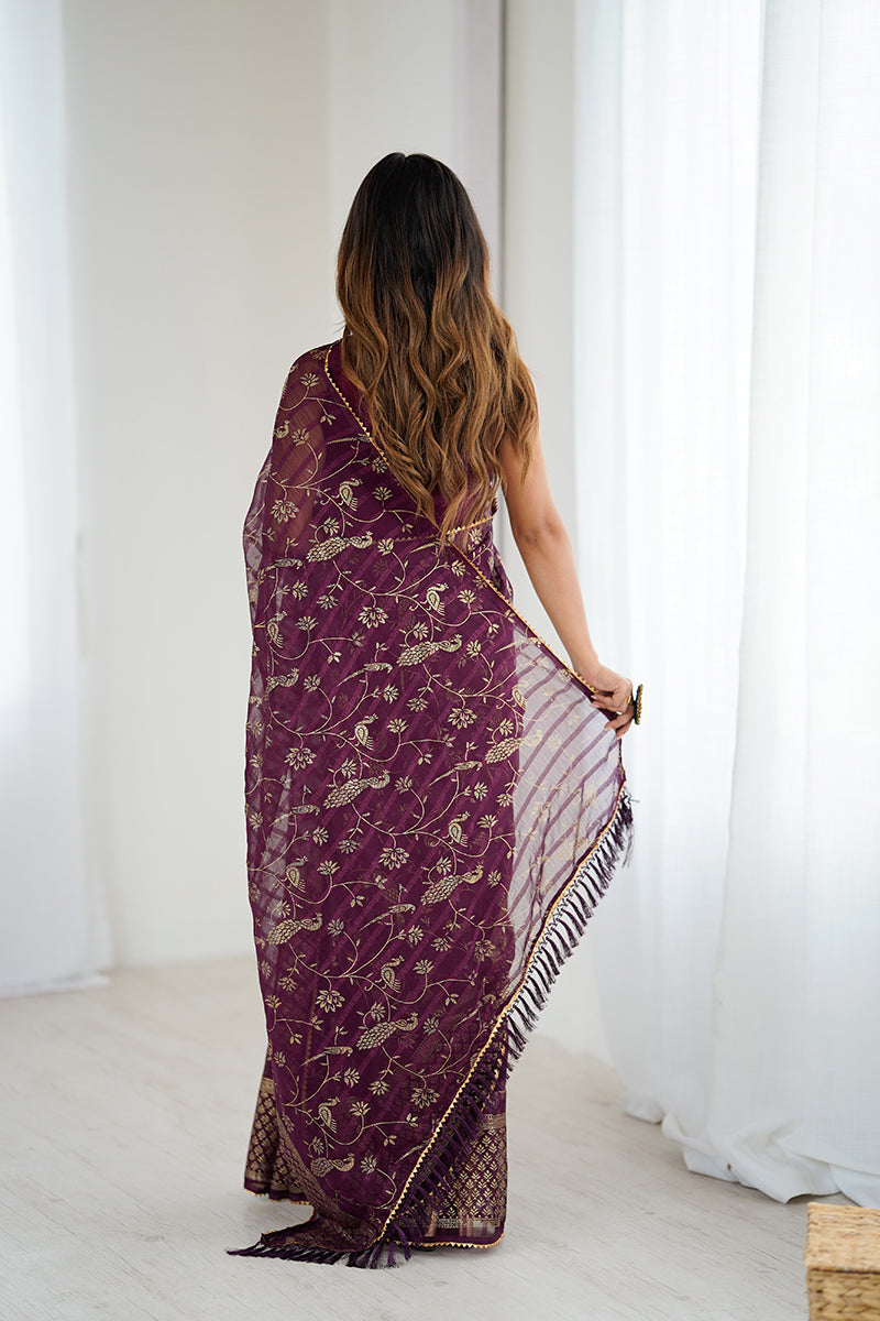 Purple  Foil Printed Gharchola Georgette Saree