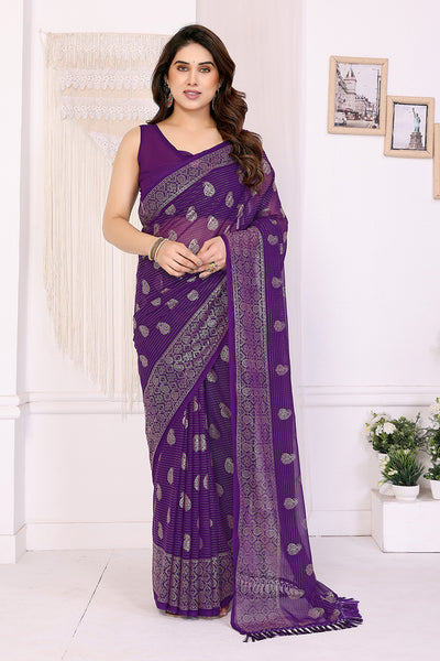 Purple Foil Printed Soft Georgette Saree