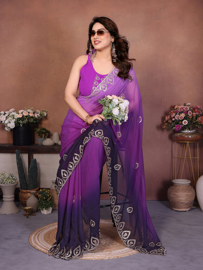 Purple Georgette Embroidered Saree