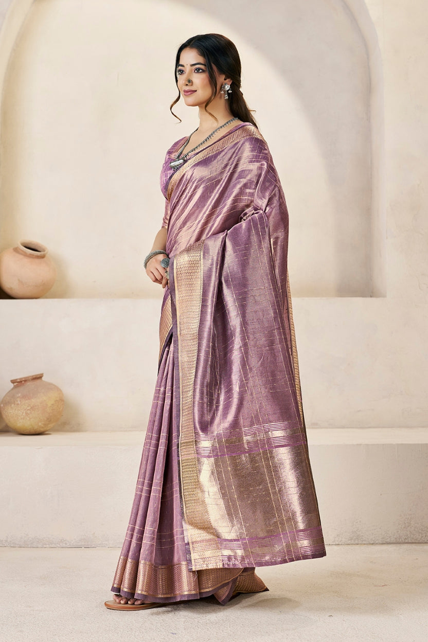 Purple Linen Cotton Saree
