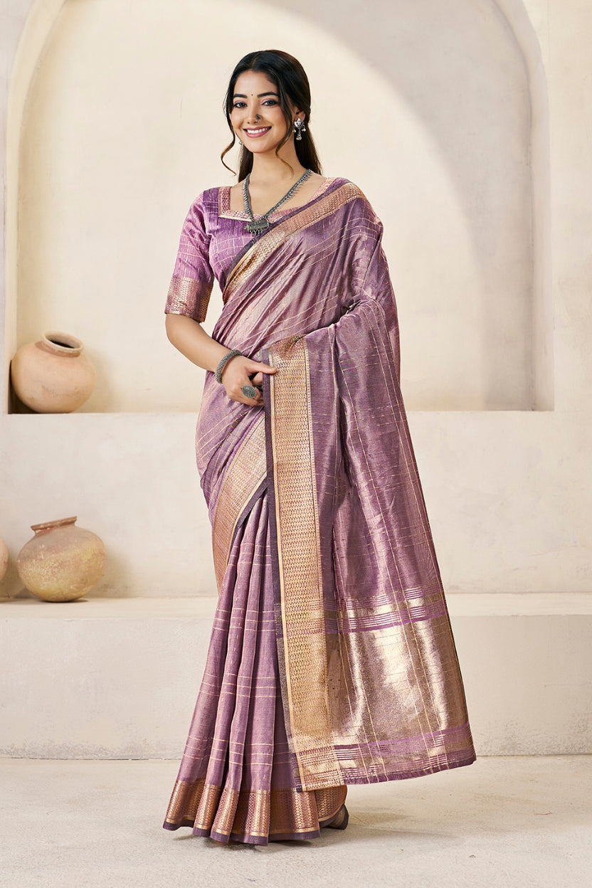 Purple Linen Cotton Saree