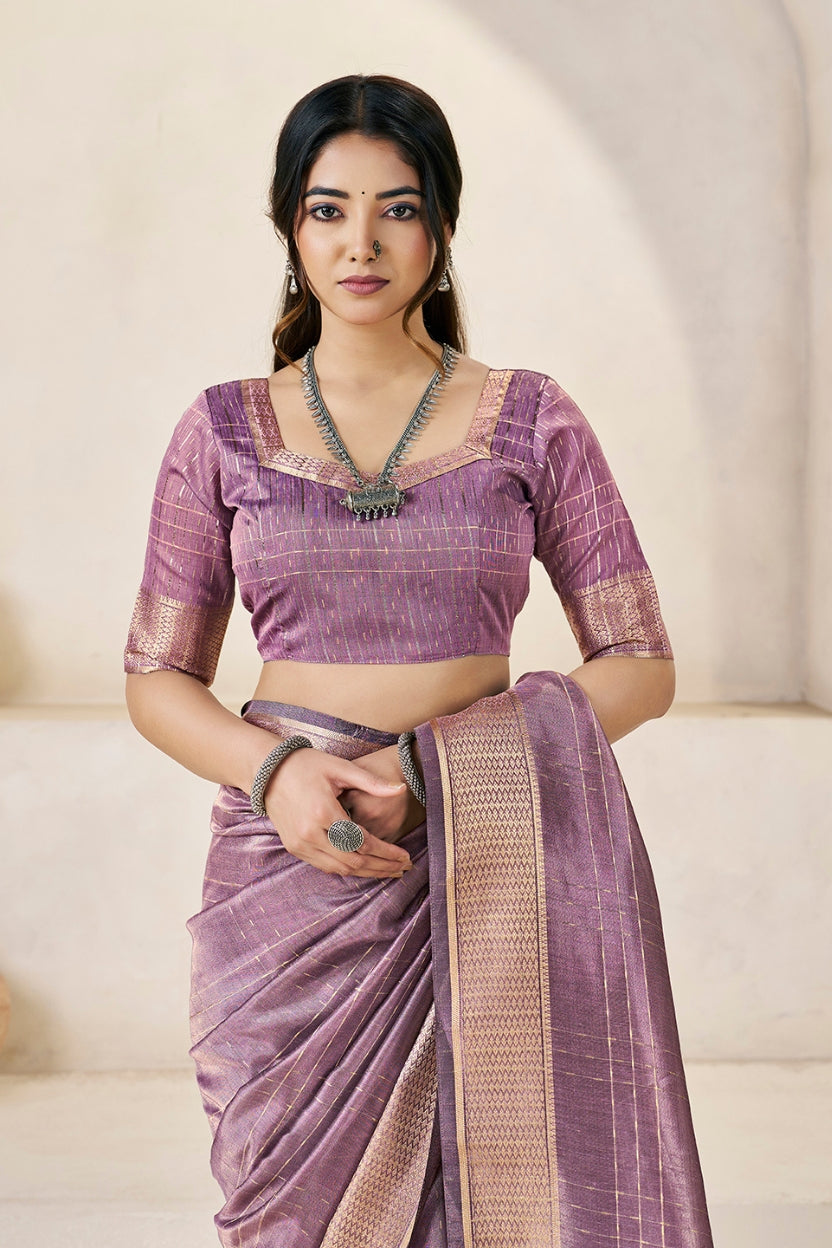 Purple Linen Cotton Saree