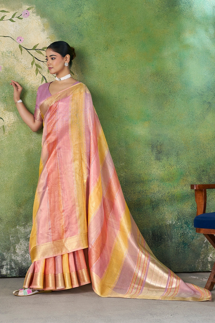 Purple Linen Cotton Zari Weaving Saree