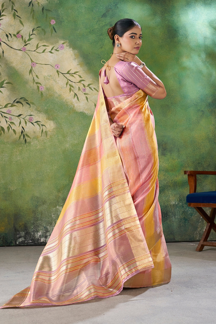 Purple Linen Cotton Zari Weaving Saree