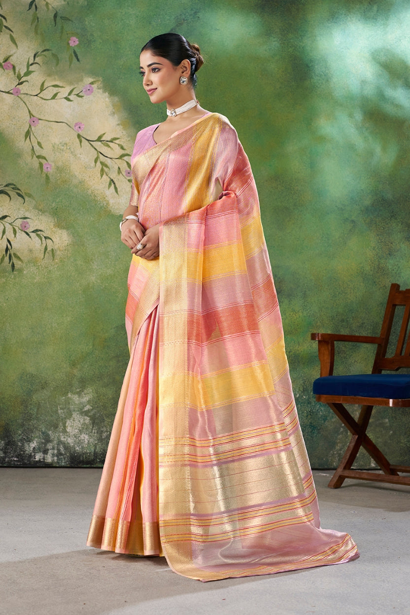 Purple Linen Cotton Zari Weaving Saree