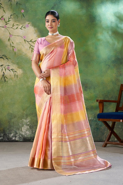 Purple Linen Cotton Zari Weaving Saree