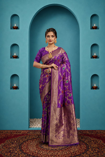 Purple Pure Banarasi Khadi Silk Saree