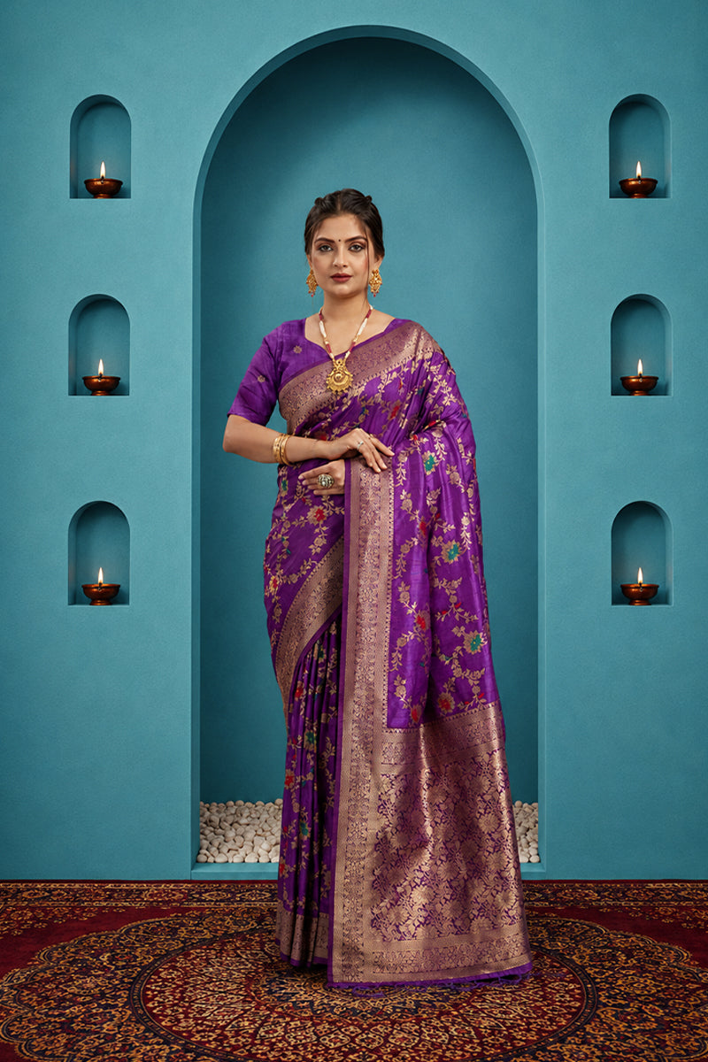 Purple Pure Banarasi Khadi Silk Saree