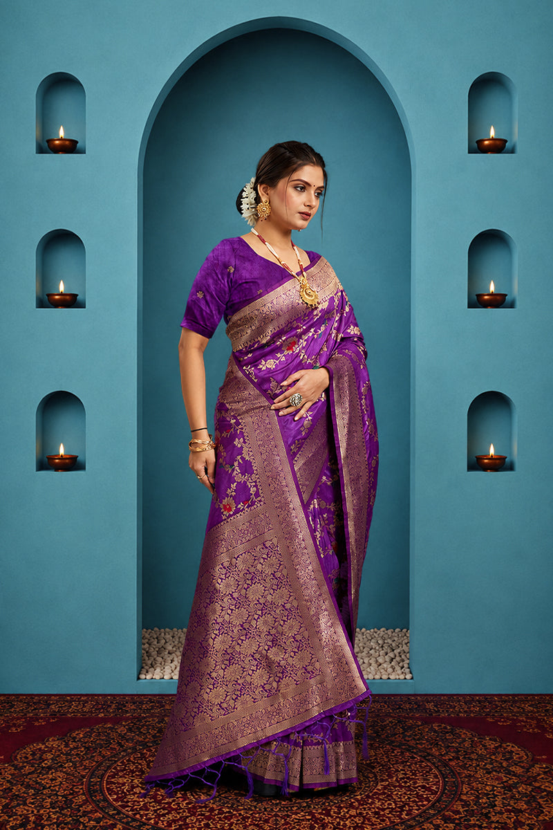 Purple Pure Banarasi Khadi Silk Saree