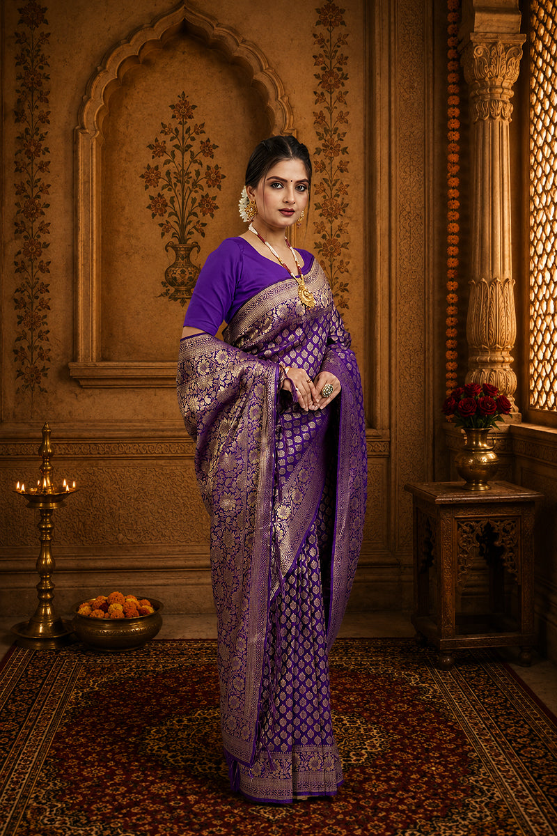 Purple Pure Soft Khadi Silk Saree