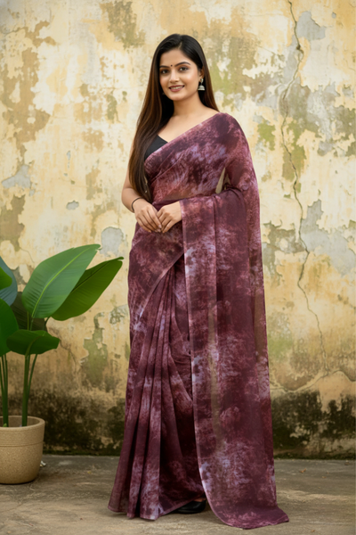 Purple Ready To Wear Marble Dyed Rangoli Silk Saree