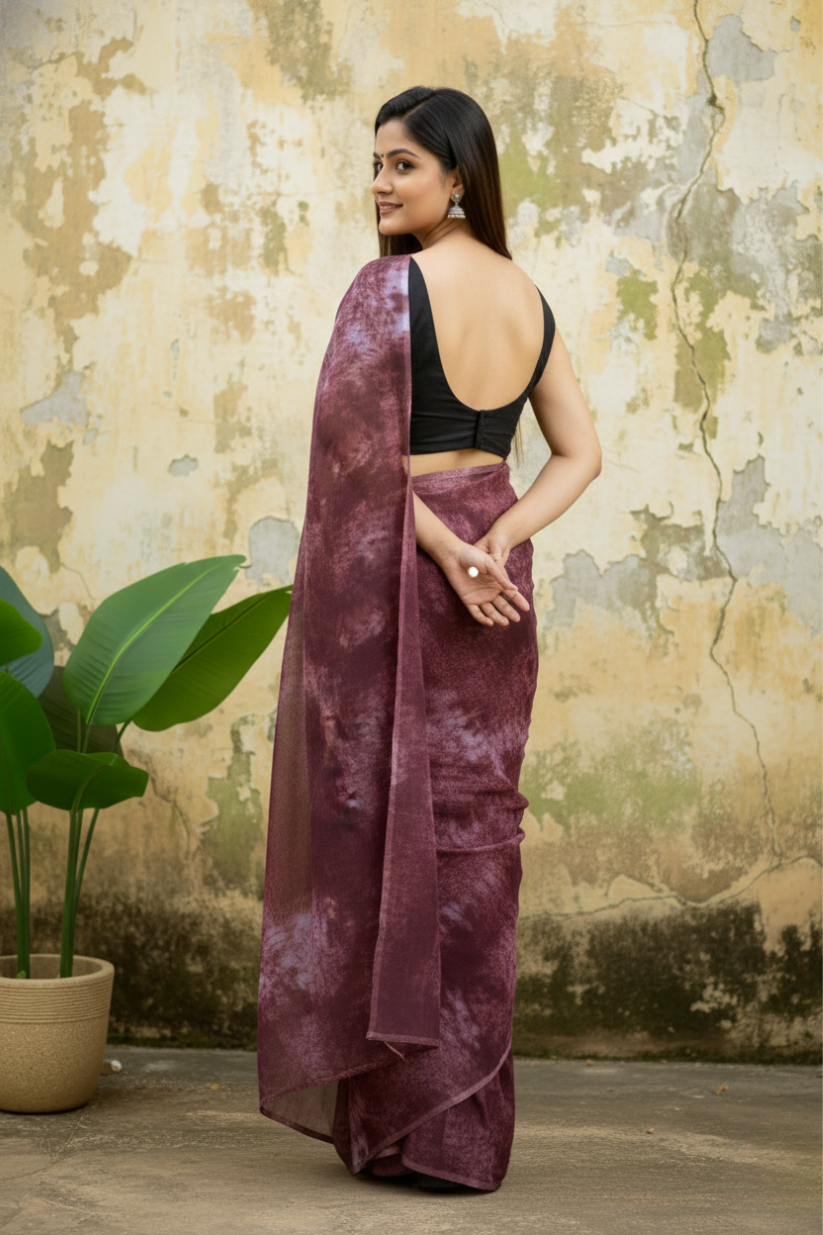 Purple Ready To Wear Marble Dyed Rangoli Silk Saree