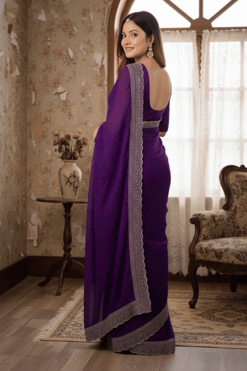 Purple Swarovski Soft Silk Saree