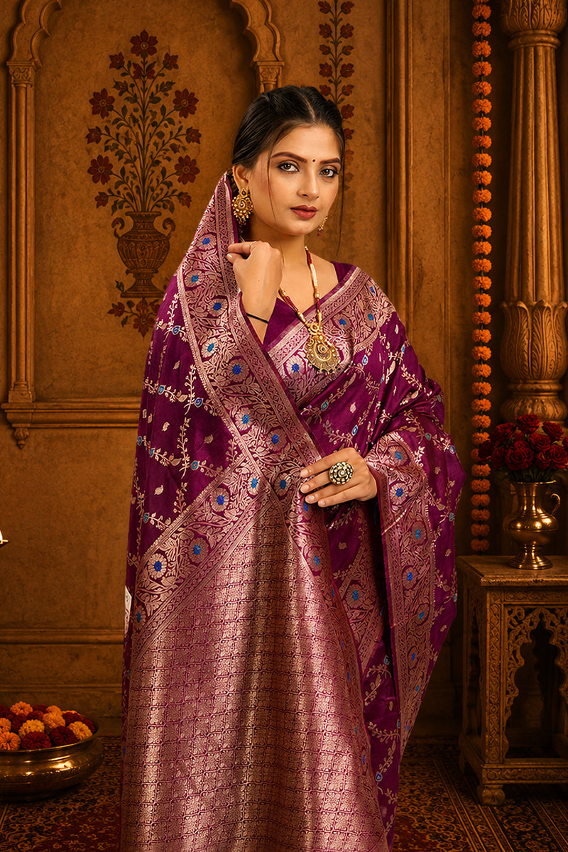 Purple Woven Banarasi Silk Saree