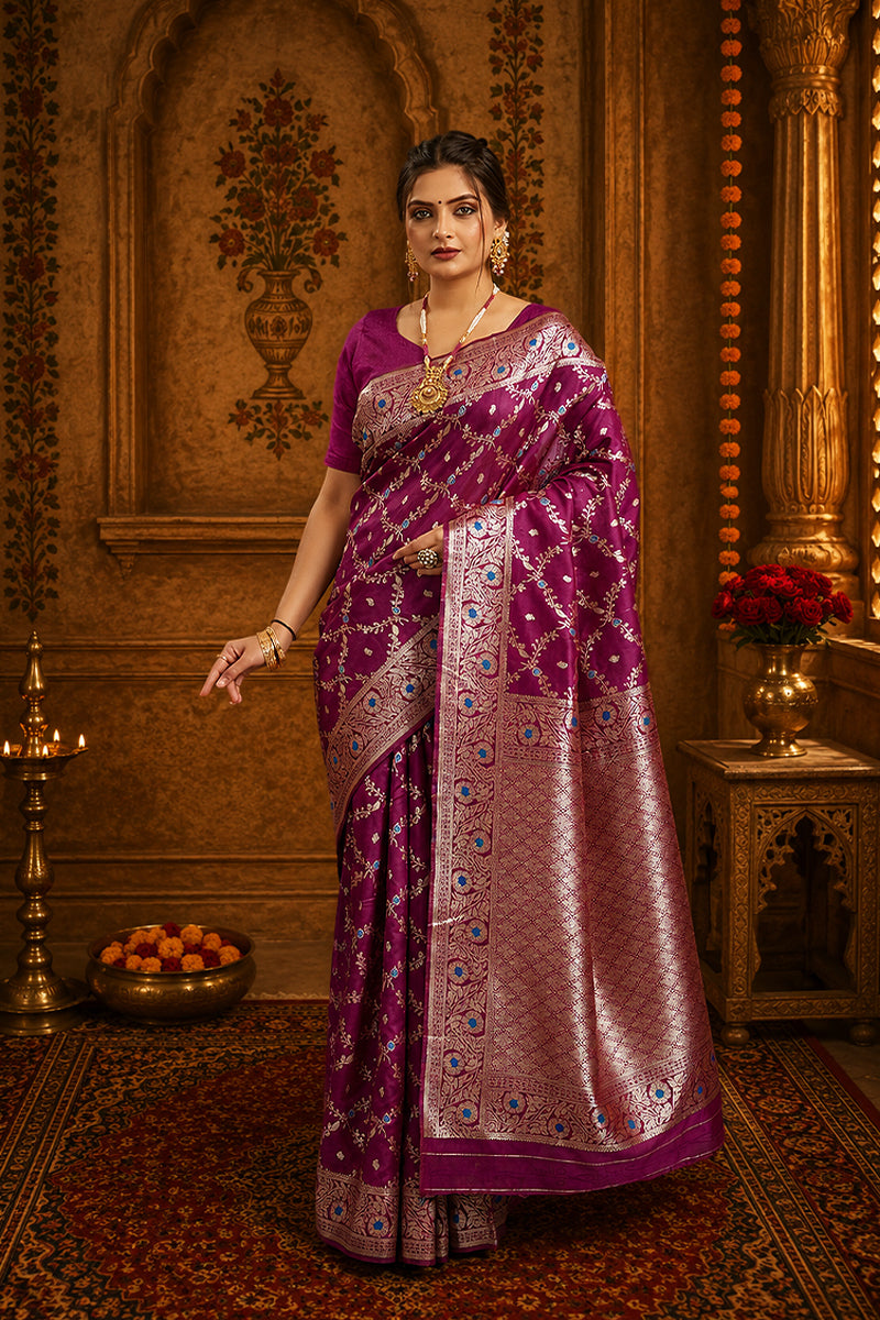 Purple Woven Banarasi Silk Saree
