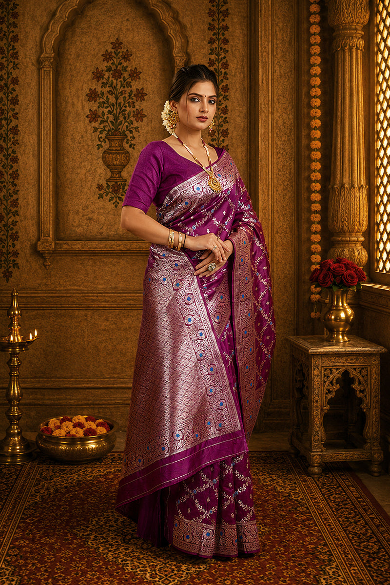 Purple Woven Banarasi Silk Saree
