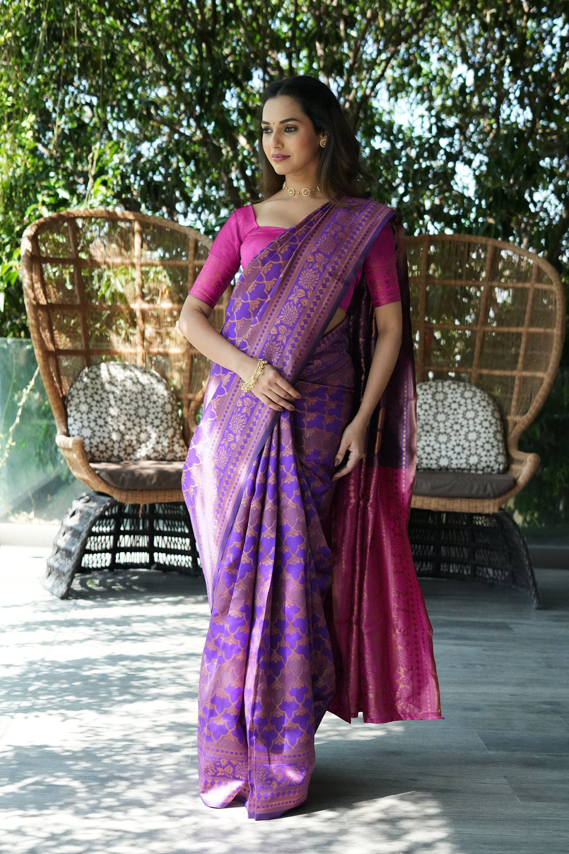 Purple Woven Banarasi Silk Saree