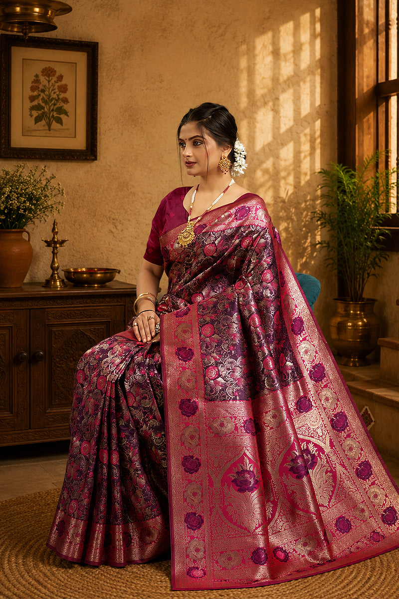 Purple Woven Kanjivaram Silk Saree