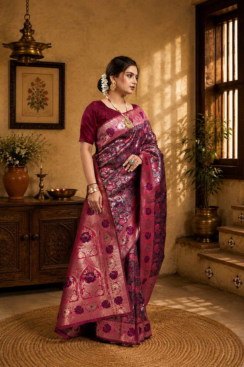Purple Woven Kanjivaram Silk Saree