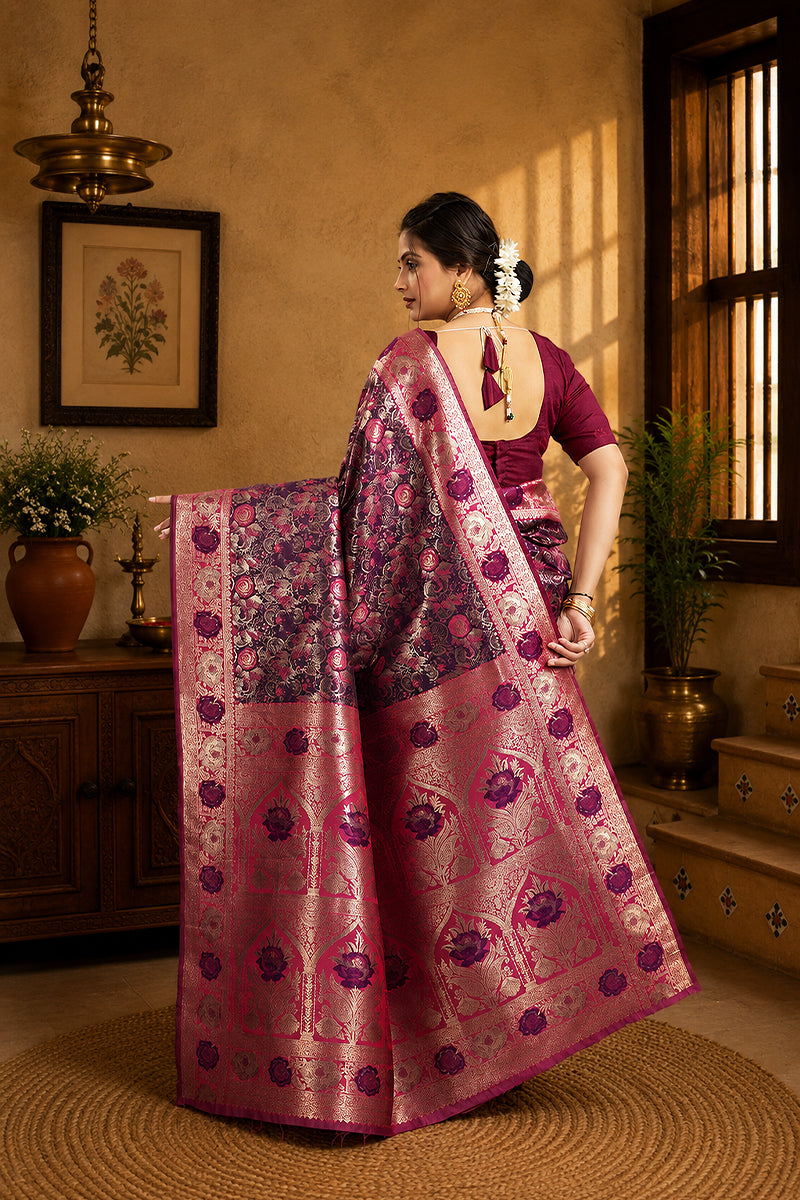 Purple Woven Kanjivaram Silk Saree