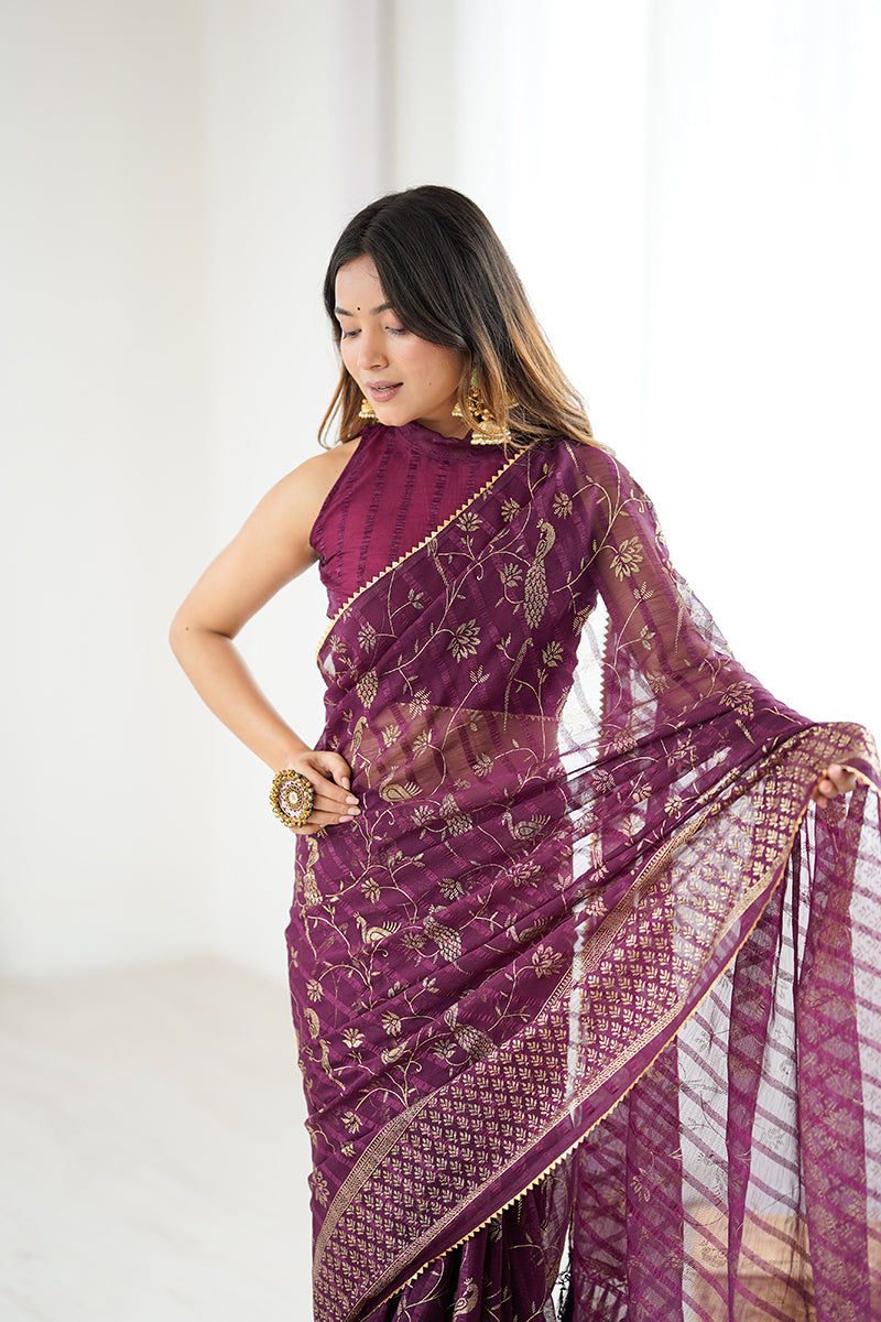 Purple  Foil Printed Gharchola Georgette Saree