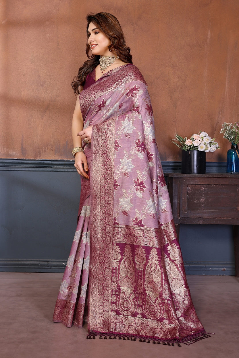 Purple Lotus Cotton Blend Jacquard Zari Saree