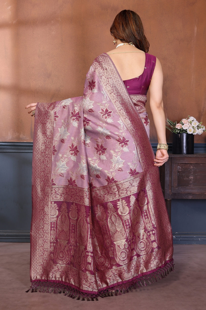 Purple Lotus Cotton Blend Jacquard Zari Saree