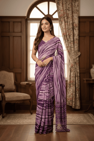 Purple Printed Mirror Work Georgette Saree