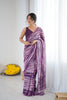 Purple Printed Mirror Work Georgette Saree