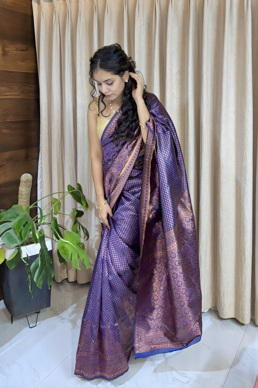 Purple Weaving Silk Blend Saree