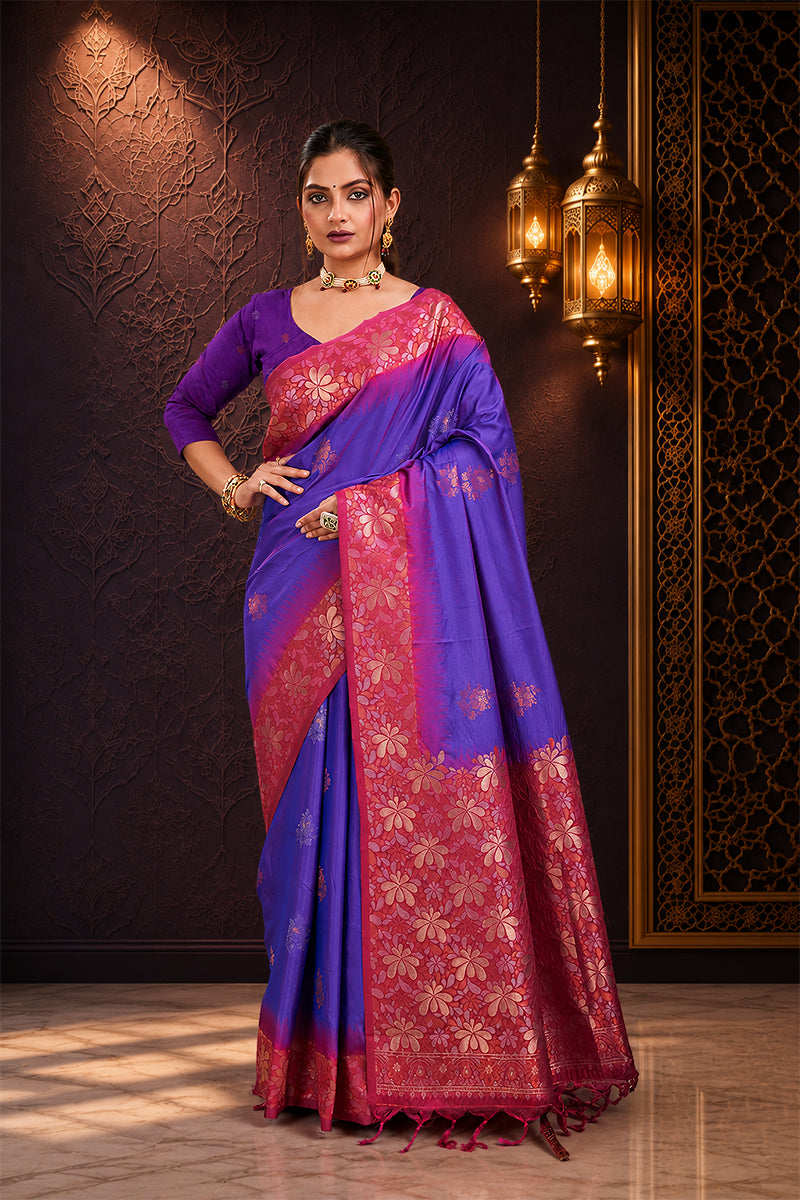 Purple Two-Tone Banarasi Handloom Silk Saree