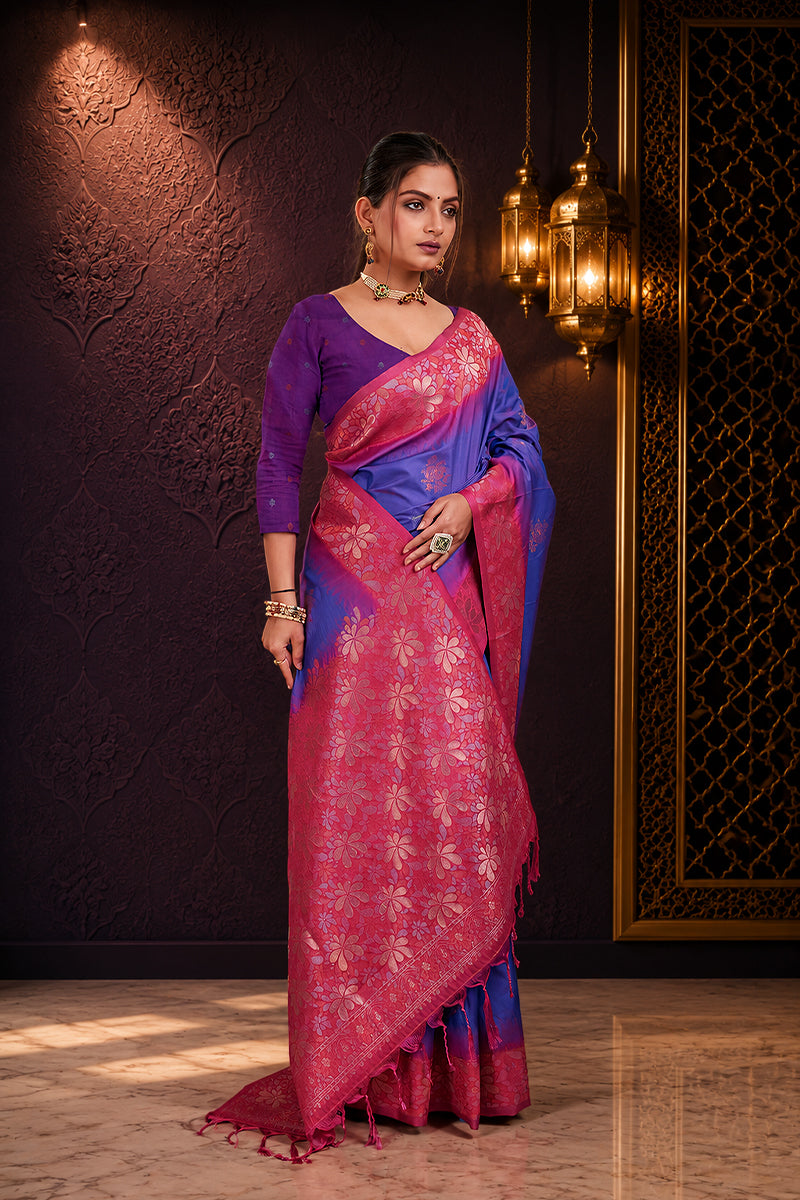 Purple Two-Tone Banarasi Handloom Silk Saree
