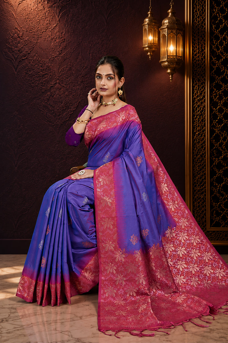 Purple Two-Tone Banarasi Handloom Silk Saree