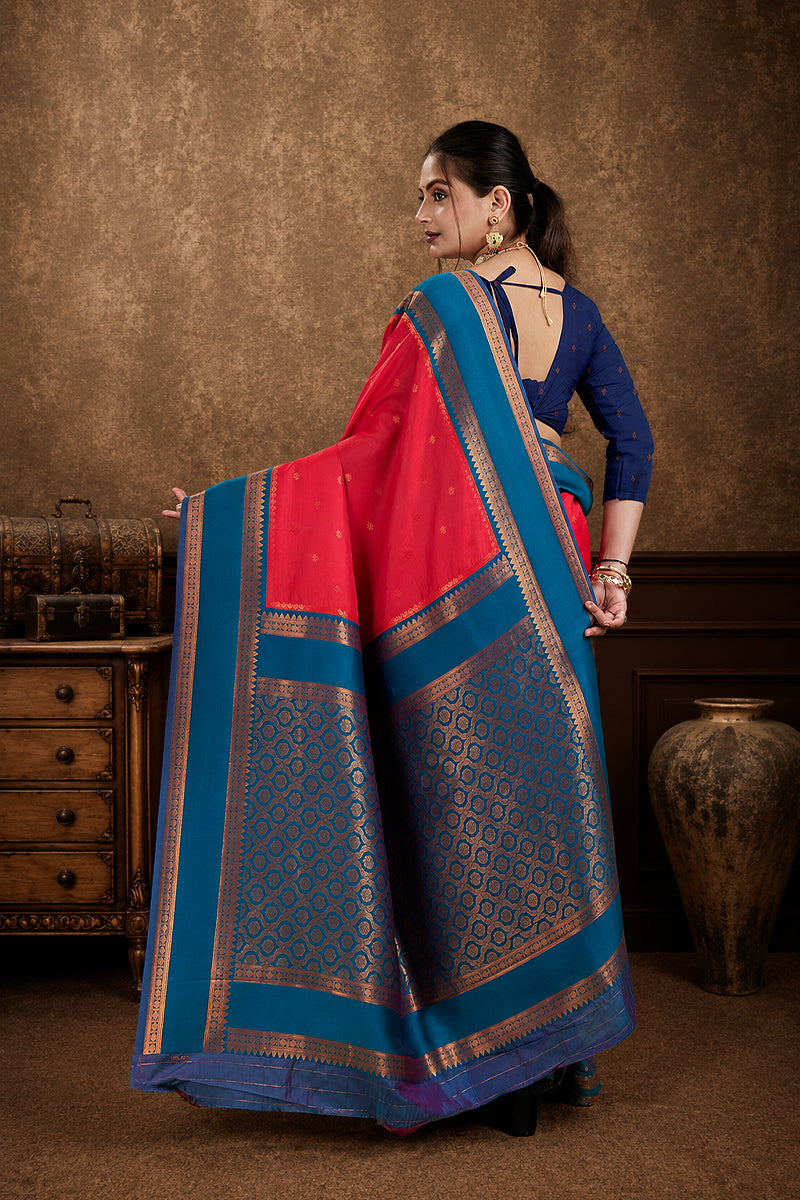 Red Narayan Border Silk Blend Saree
