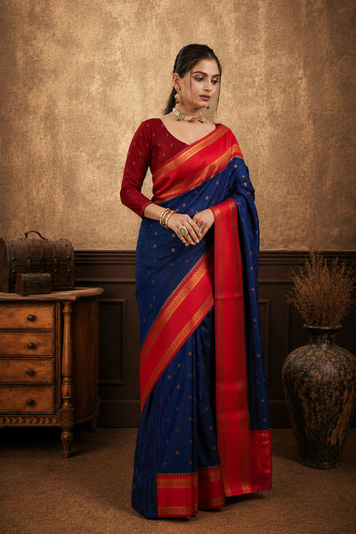 Royal Blue Narayan Border Silk Blend Saree