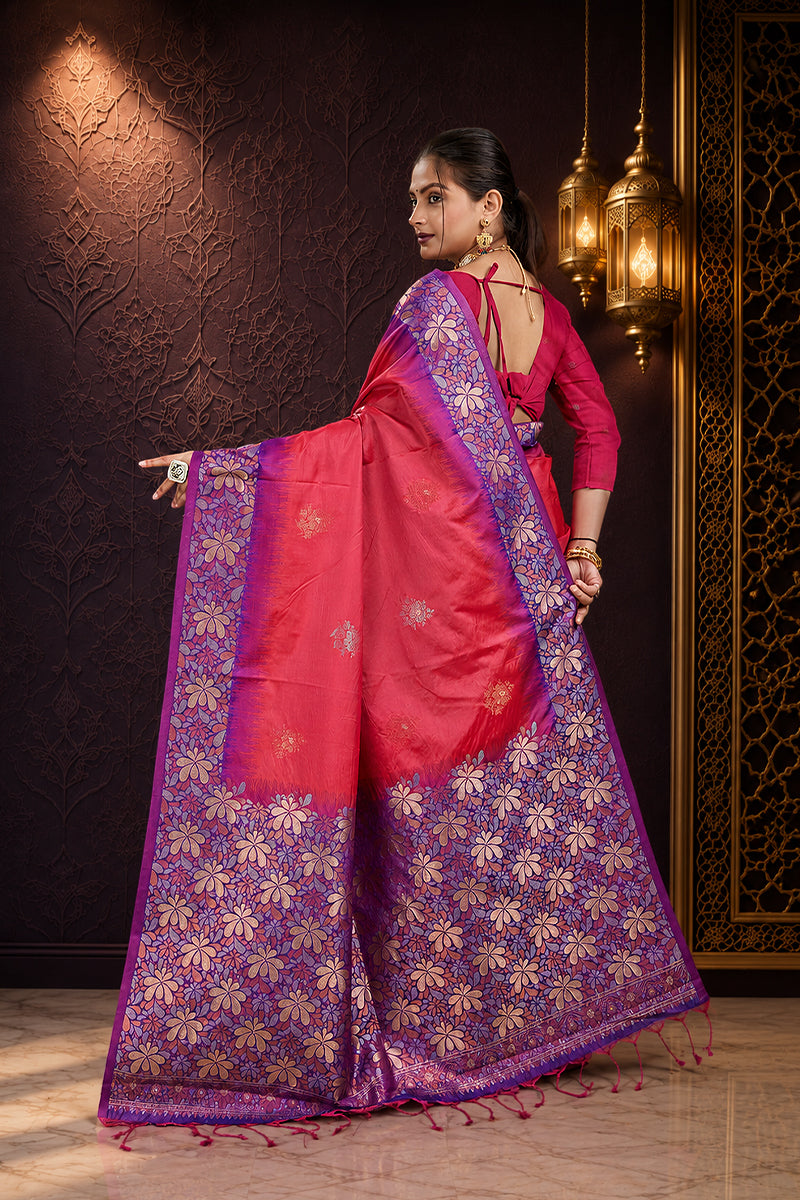 Pink Tone Banarasi Handloom Silk Saree