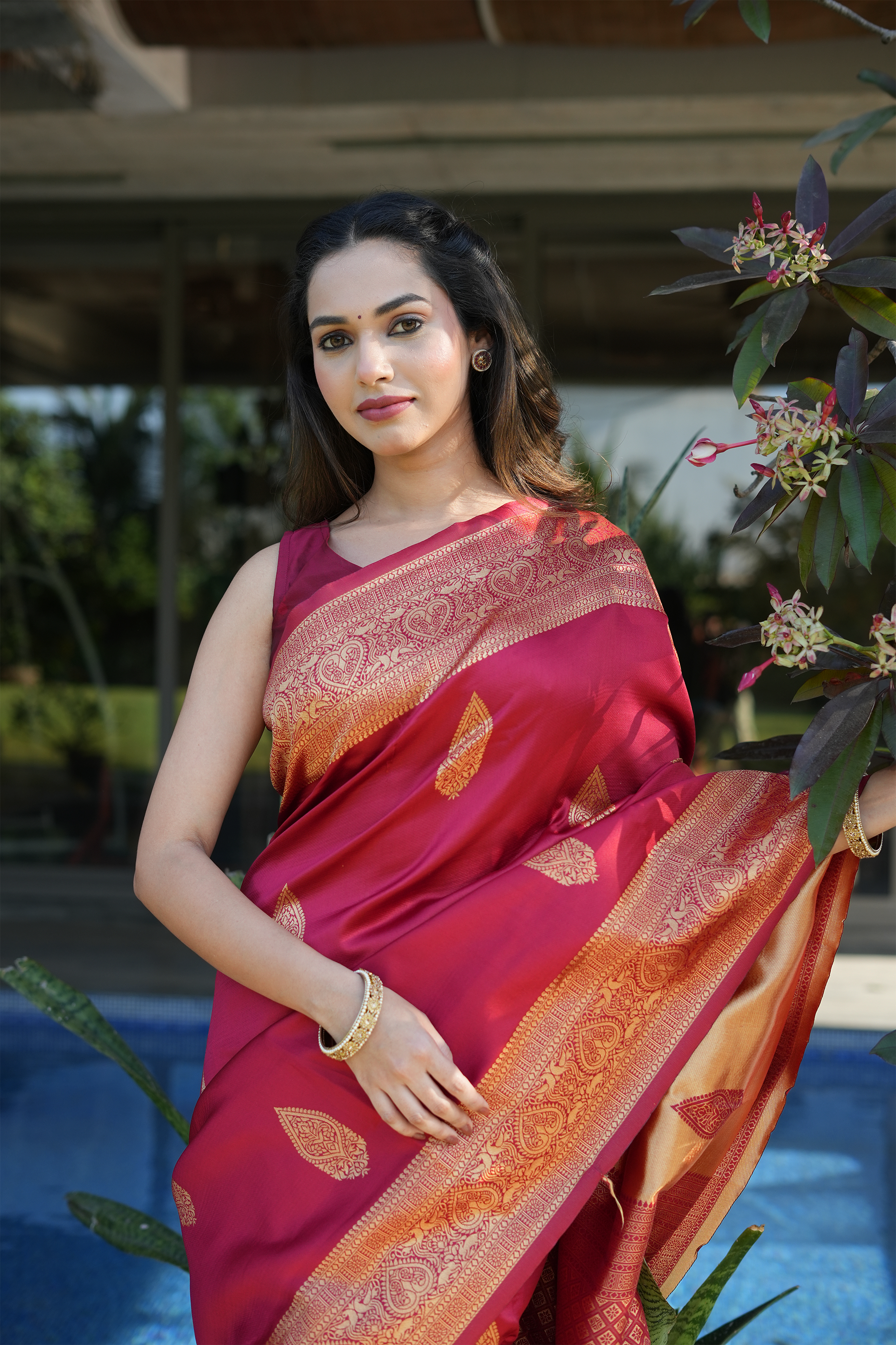 Rajwadi Maroon Banarasi Silk Saree