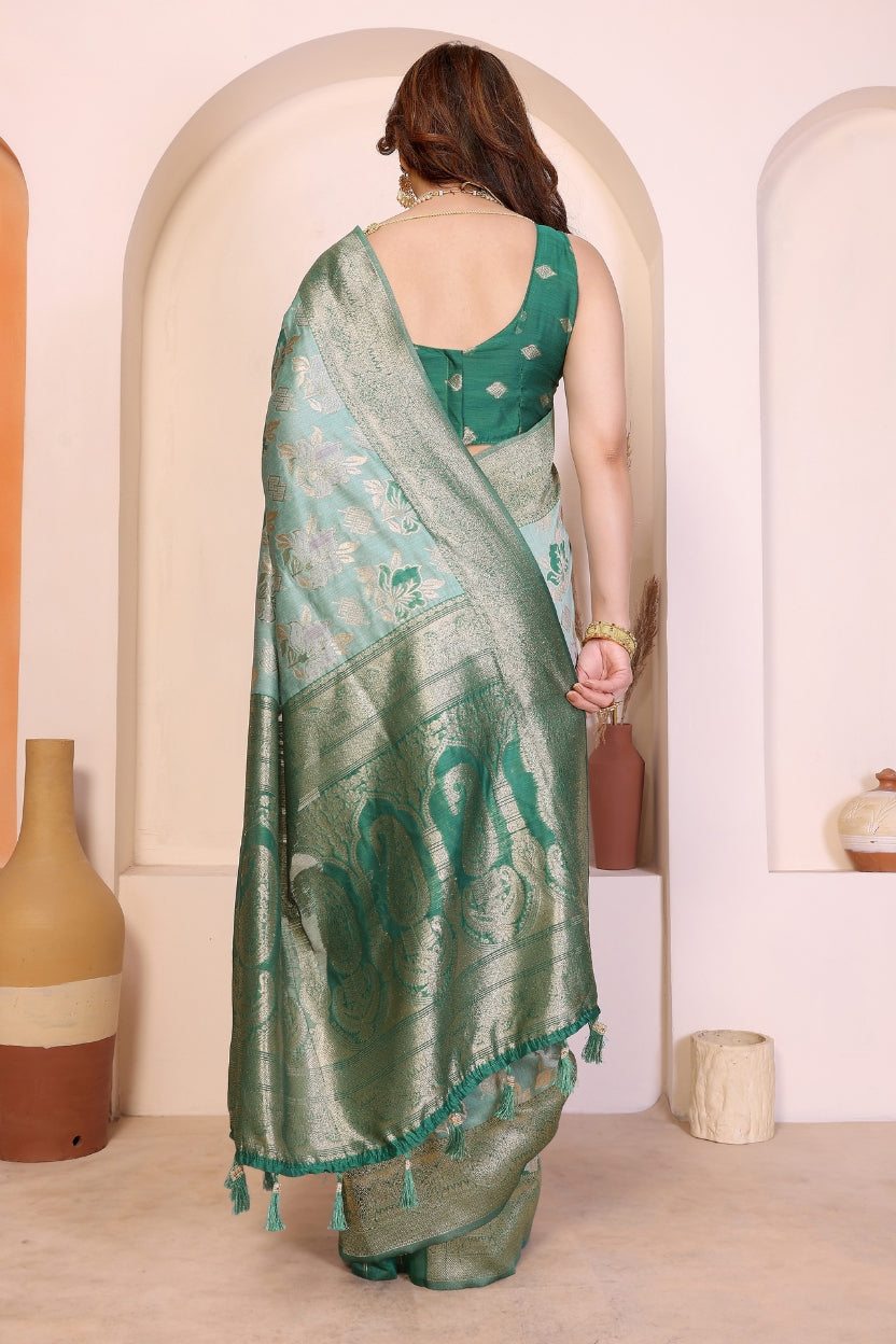 Rama Cotton Blend Jacquard Zari Saree