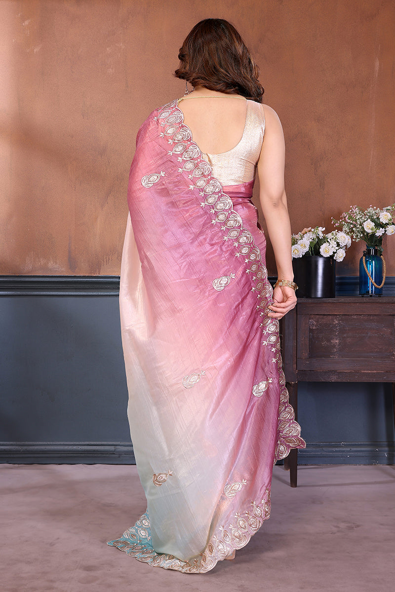 Rama Dual Sahde Embroidered Saree