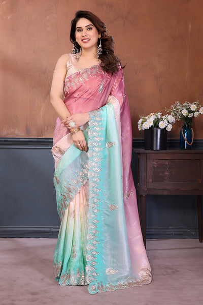 Rama Dual Sahde Embroidered Saree
