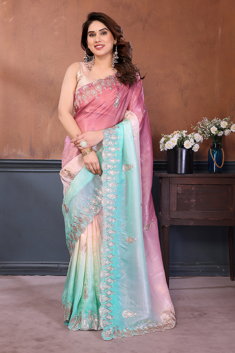 Rama Dual Sahde Embroidered Saree