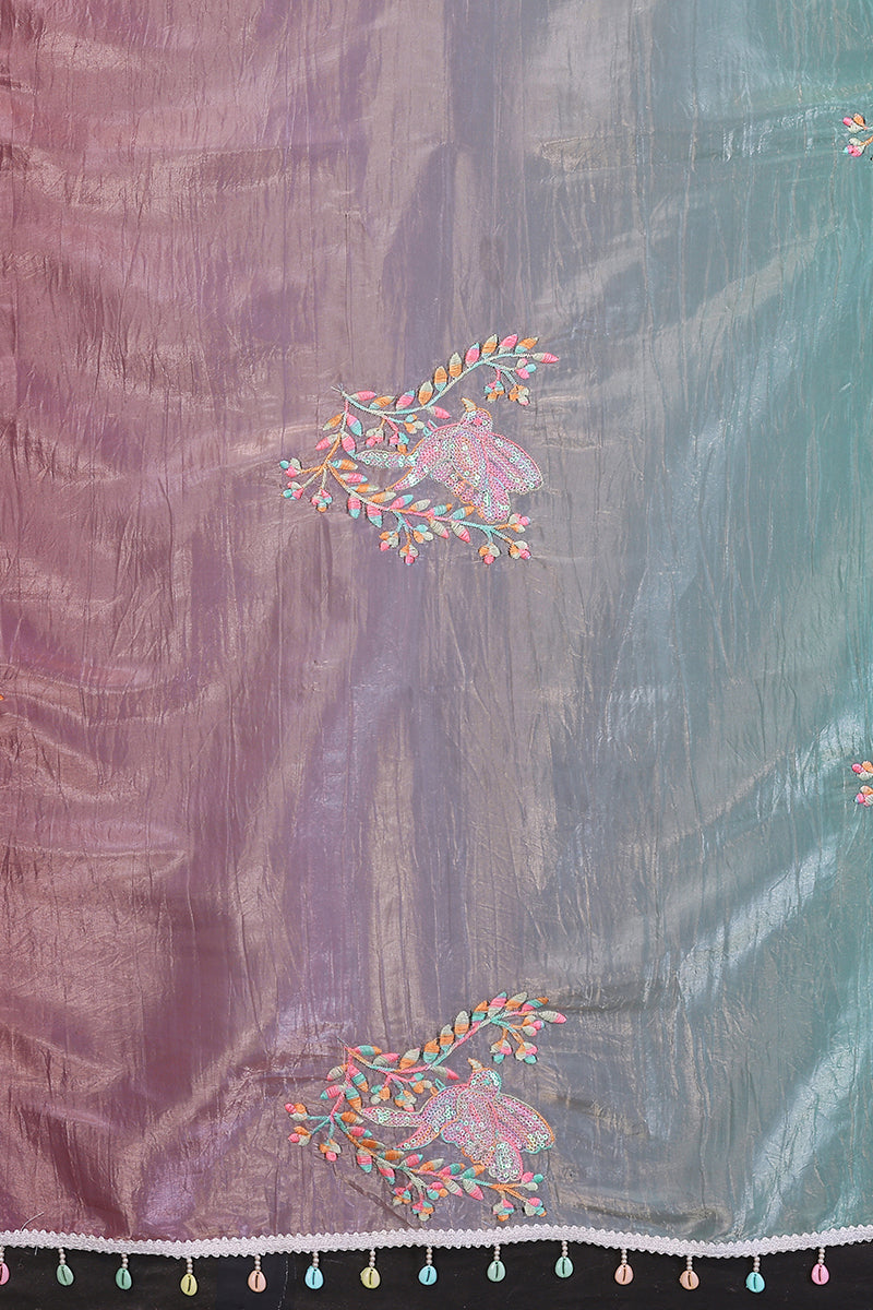 Rama Pink Dual Shade Embroidered Saree