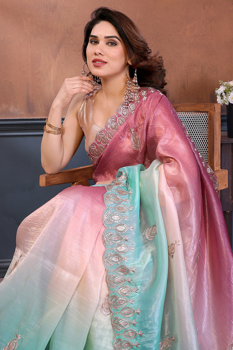 Rama Dual Sahde Embroidered Saree