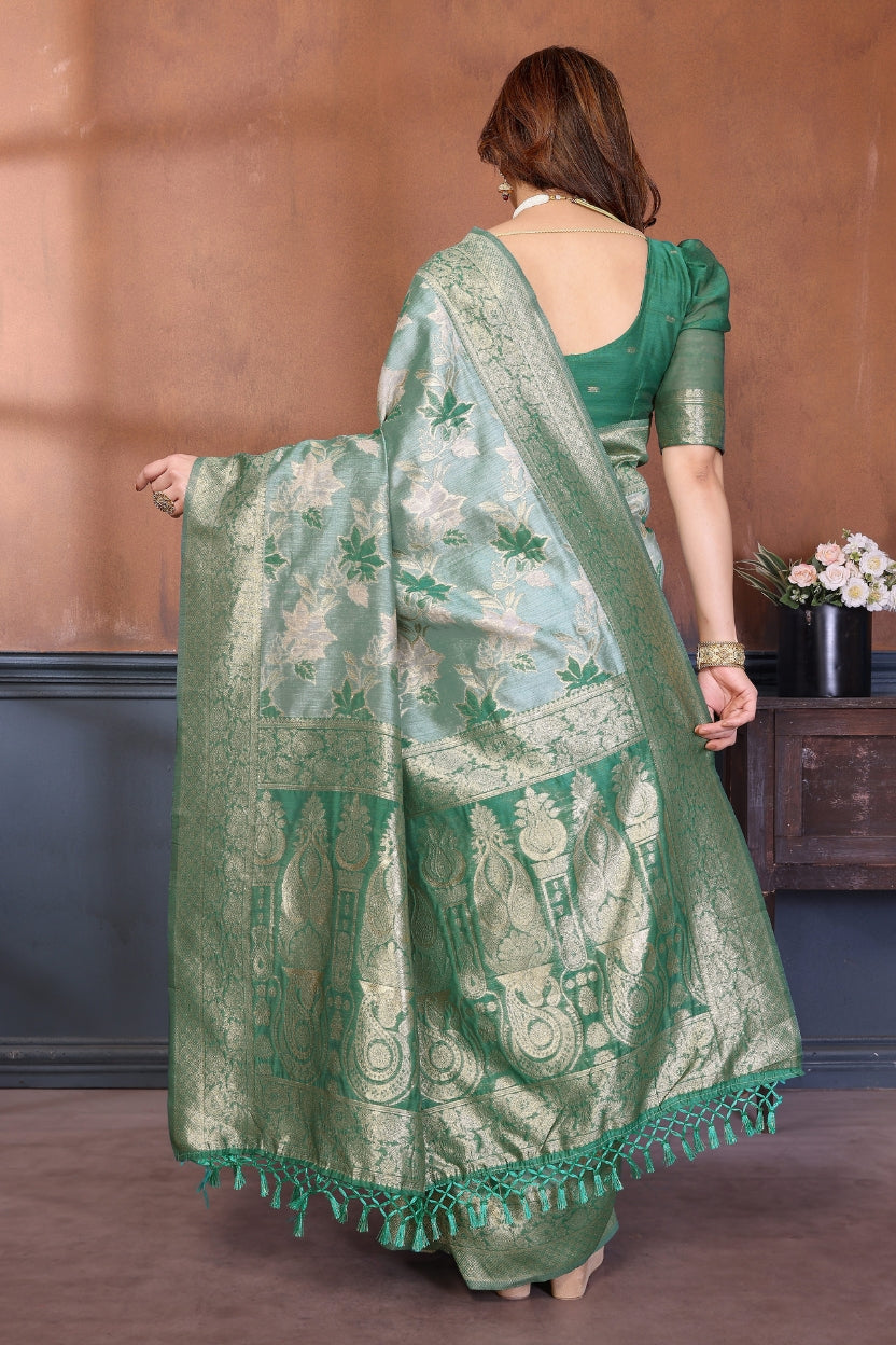 Rama Lotus Cotton Blend Jacquard Zari Saree