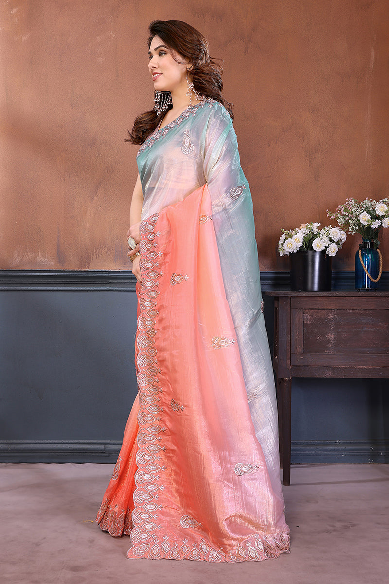 Rama Dual Sahde Embroidered Saree