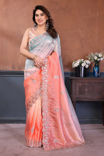 Rama Dual Sahde Embroidered Saree