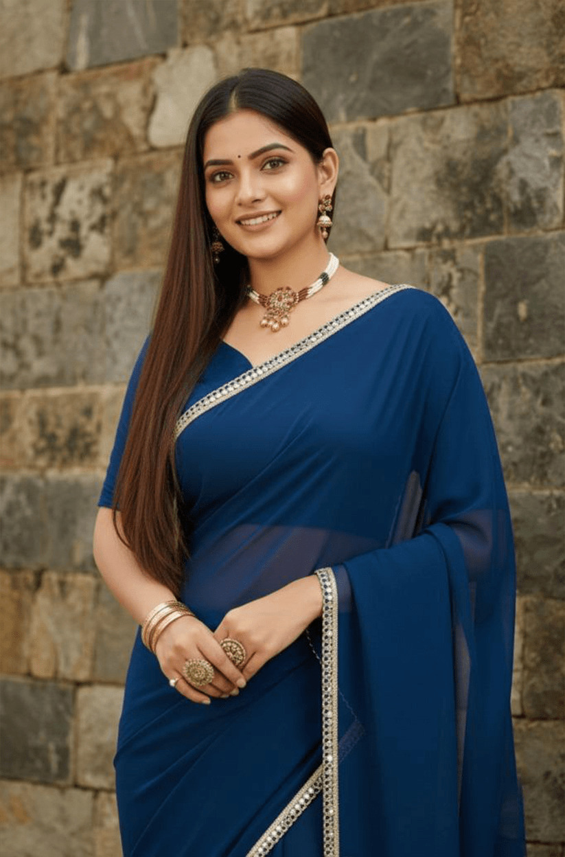Rama Mirror Lace Georgette Saree